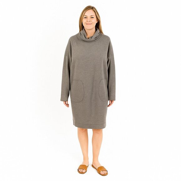 Thyme & Honey Cowl Neck Dress Small Grey Long Sleeve Soft Stretch Minimal Cozy - Picture 1 of 16